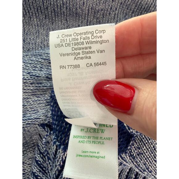 J. Crew Blue Contrast Trim Cotton Linen Crew Neck Sweater Split Hem XXS EUC - Picture 6 of 6